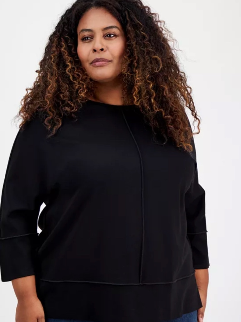 Jones New York Plus Size 3X Dolman-Sleeve Tunic Top Black NWT